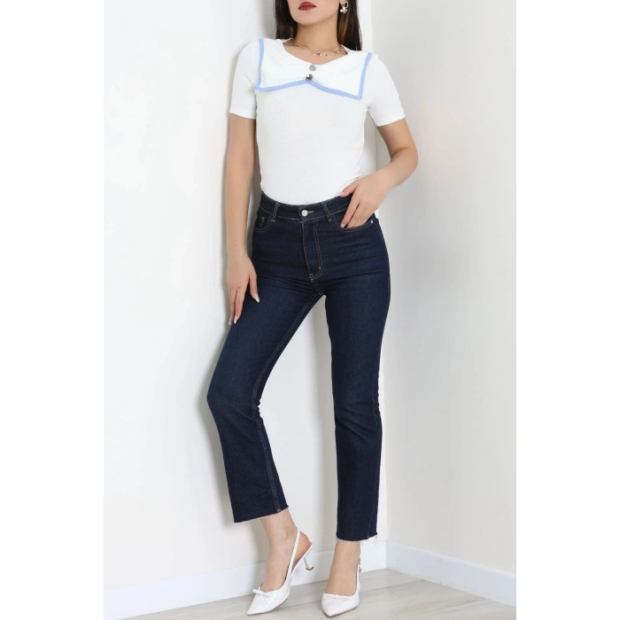 Bisiklet Yaka Düğme Detaylı Bluz Ekru - 70731.1960.