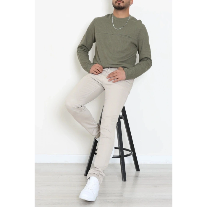 Bisiklet Yaka Erkek Sweat Haki - 71592.1871.