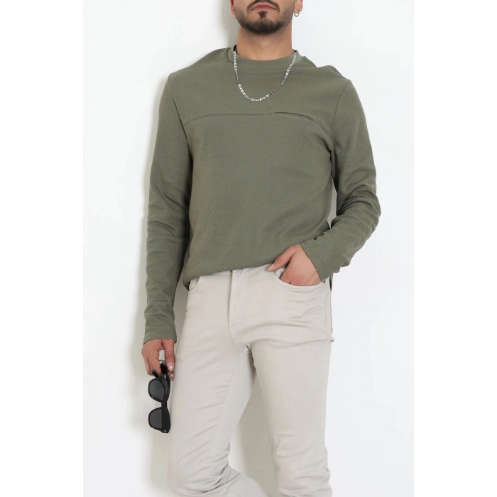Bisiklet Yaka Erkek Sweat Haki - 71592.1871.