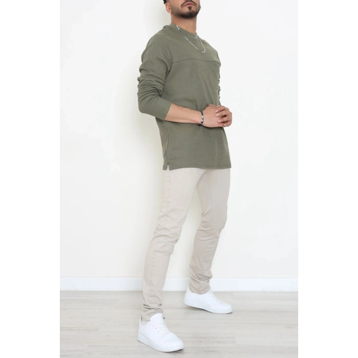 Bisiklet Yaka Erkek Sweat Haki - 71592.1871.