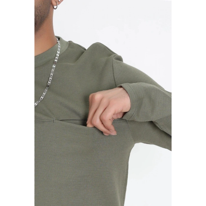 Bisiklet Yaka Erkek Sweat Haki - 71592.1871.