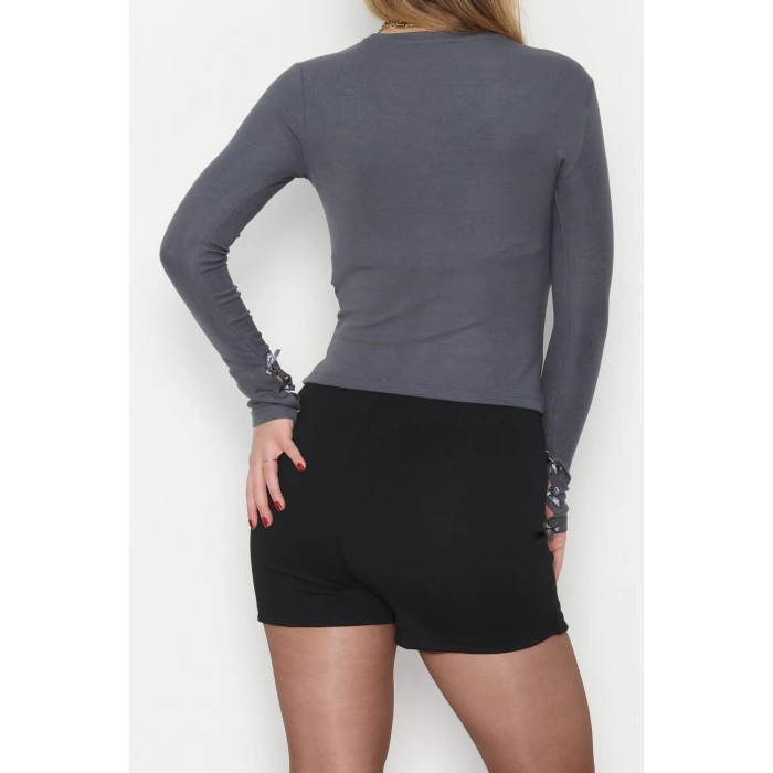 Bisiklet Yaka Kolu Fiyonklu Bluz Antrasit - 1045.2119.
