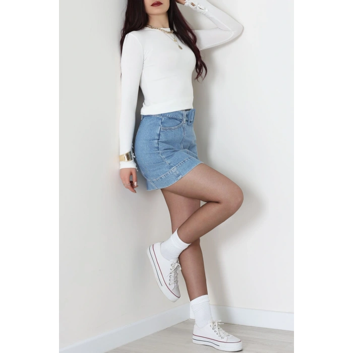 Bisiklet Yaka Kolu Fiyonklu Bluz Ekru - 1045.2119.