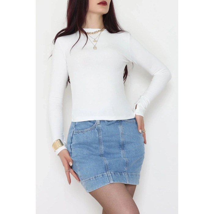 Bisiklet Yaka Kolu Fiyonklu Bluz Ekru - 1045.2119.