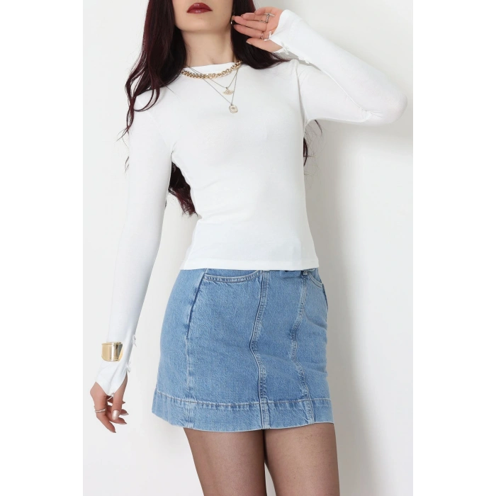 Bisiklet Yaka Kolu Fiyonklu Bluz Ekru - 1045.2119.