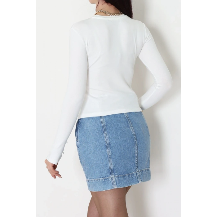 Bisiklet Yaka Kolu Fiyonklu Bluz Ekru - 1045.2119.