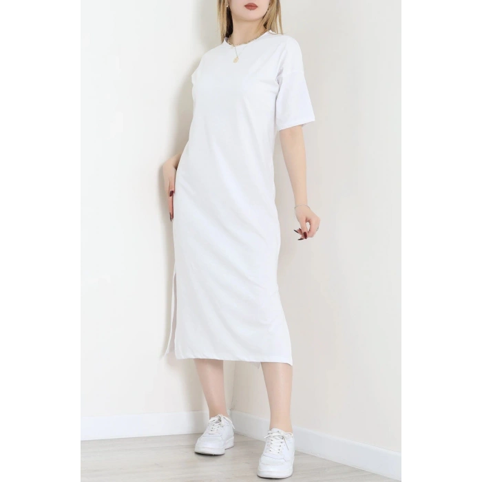 Bisiklet Yaka Midi Boy Süprem Elbise Beyaz - 71551.1748.