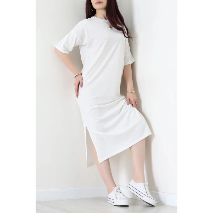 Bisiklet Yaka Midi Boy Süprem Elbise Ekru - 71551.1748.
