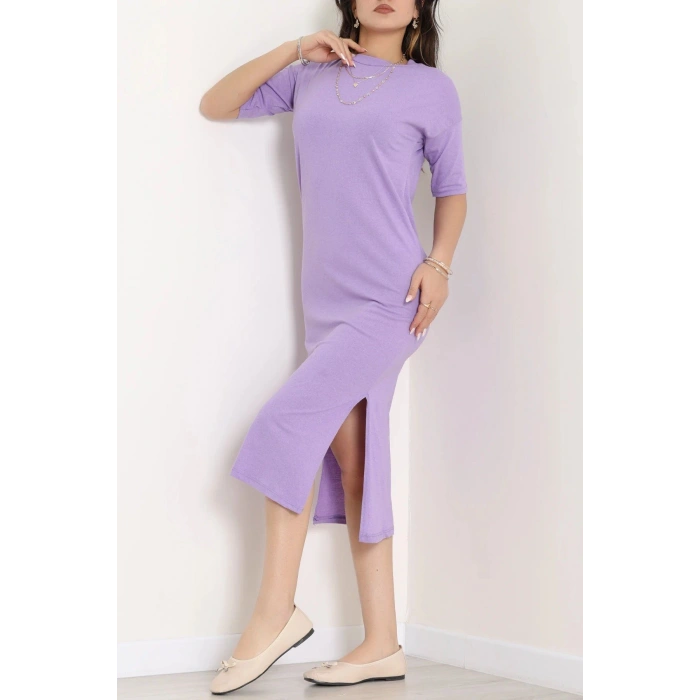 Bisiklet Yaka Midi Boy Süprem Elbise Lila - 71550.1748.
