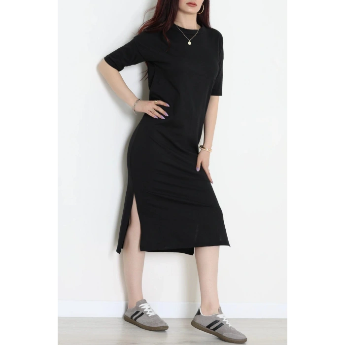 Bisiklet Yaka Midi Boy Süprem Elbise Siyah - 71550.1748.