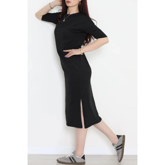 Bisiklet Yaka Midi Boy Süprem Elbise Siyah - 71550.1748.