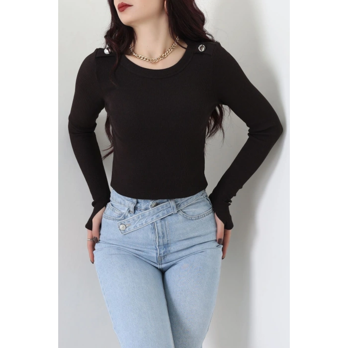 Bisiklet Yaka Omuz Düğmeli Kaşkorse Body Acıkahve - 70790.599.