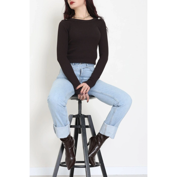 Bisiklet Yaka Omuz Düğmeli Kaşkorse Body Acıkahve - 70790.599.