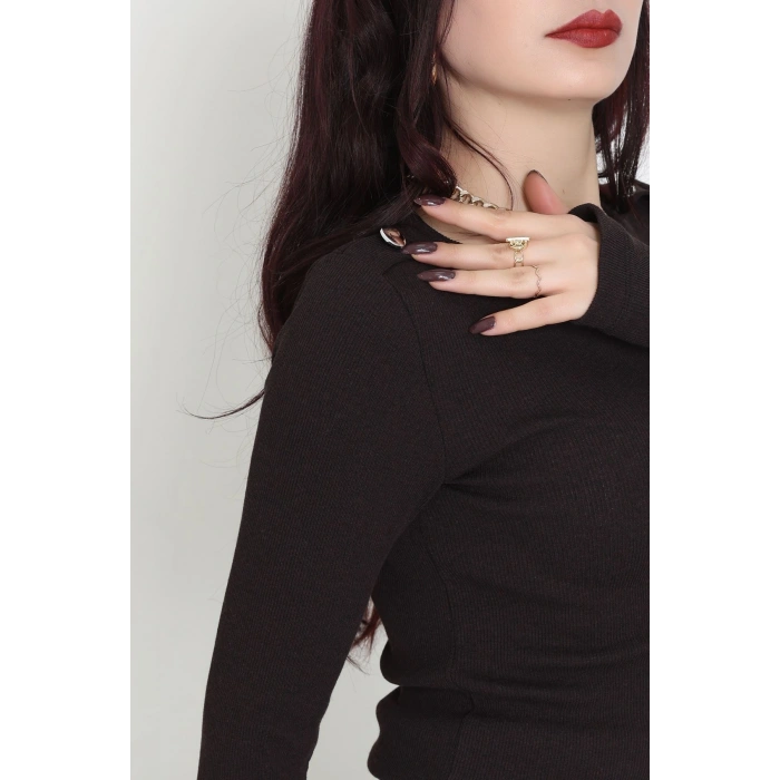 Bisiklet Yaka Omuz Düğmeli Kaşkorse Body Acıkahve - 70790.599.