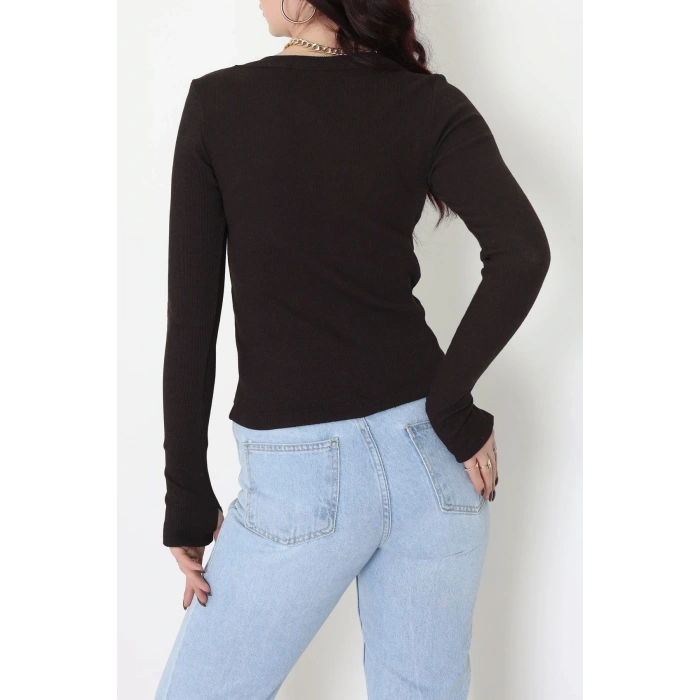 Bisiklet Yaka Omuz Düğmeli Kaşkorse Body Acıkahve - 70790.599.