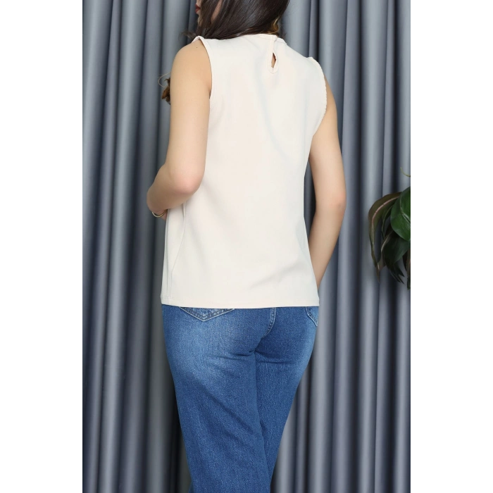 Bisiklet Yaka Önden Pileli Atlas Bluz Bej - 61501.1256.