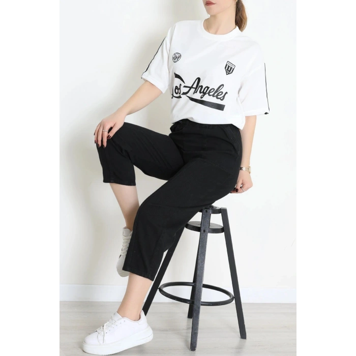 Bisiklet Yaka Oversize 2 İplik Forma Tişört Beyaz - 88102.1878.