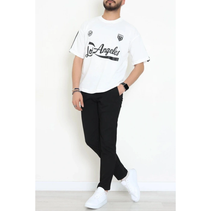 Bisiklet Yaka Oversize 2 İplik Forma Tişört Beyaz - 88102.1878.