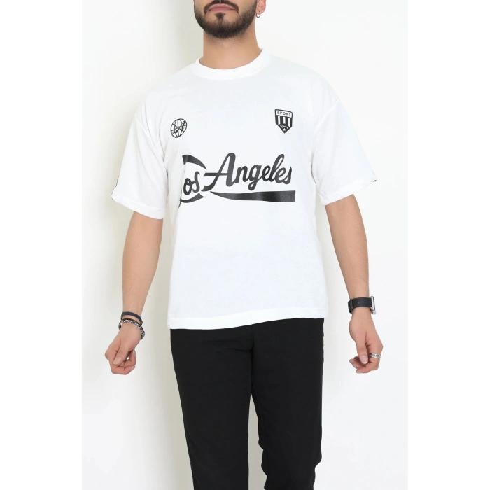 Bisiklet Yaka Oversize 2 İplik Forma Tişört Beyaz - 88102.1878.