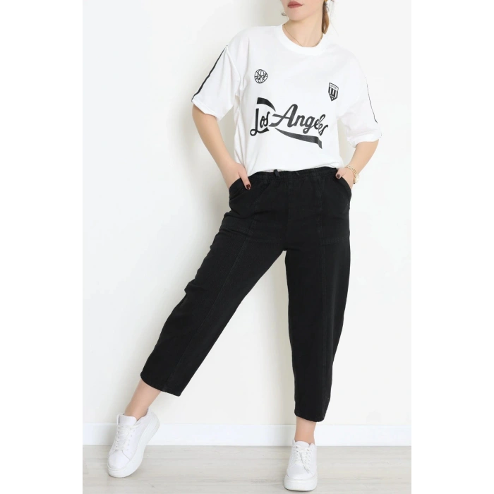 Bisiklet Yaka Oversize 2 İplik Forma Tişört Beyaz - 88102.1878.