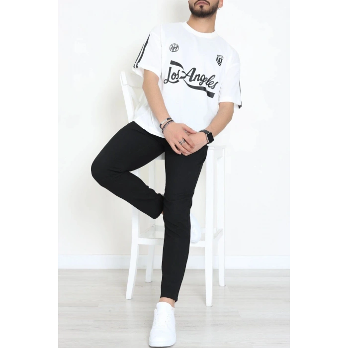 Bisiklet Yaka Oversize 2 İplik Forma Tişört Beyaz - 88102.1878.