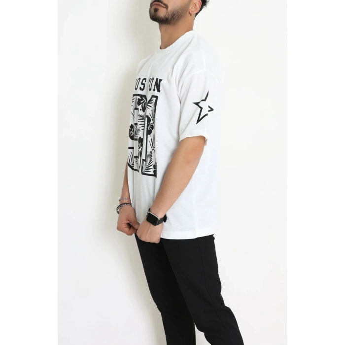 Bisiklet Yaka Oversize 2 İplik Forma Tişört Beyaz - 88104.1878.