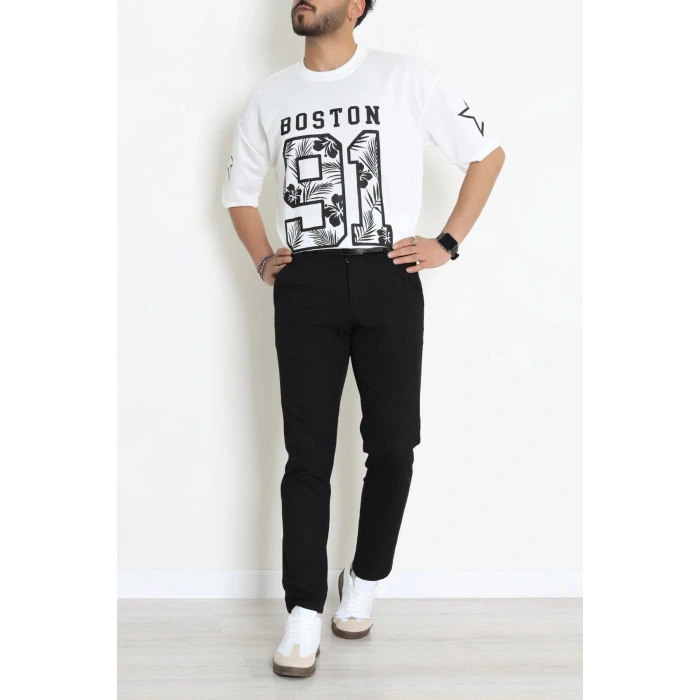 Bisiklet Yaka Oversize 2 İplik Forma Tişört Beyaz - 88104.1878.