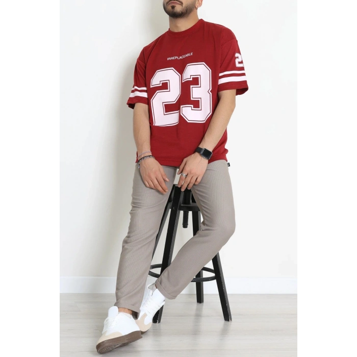 Bisiklet Yaka Oversize 2 İplik Forma Tişört Bordo - 88100.1878.