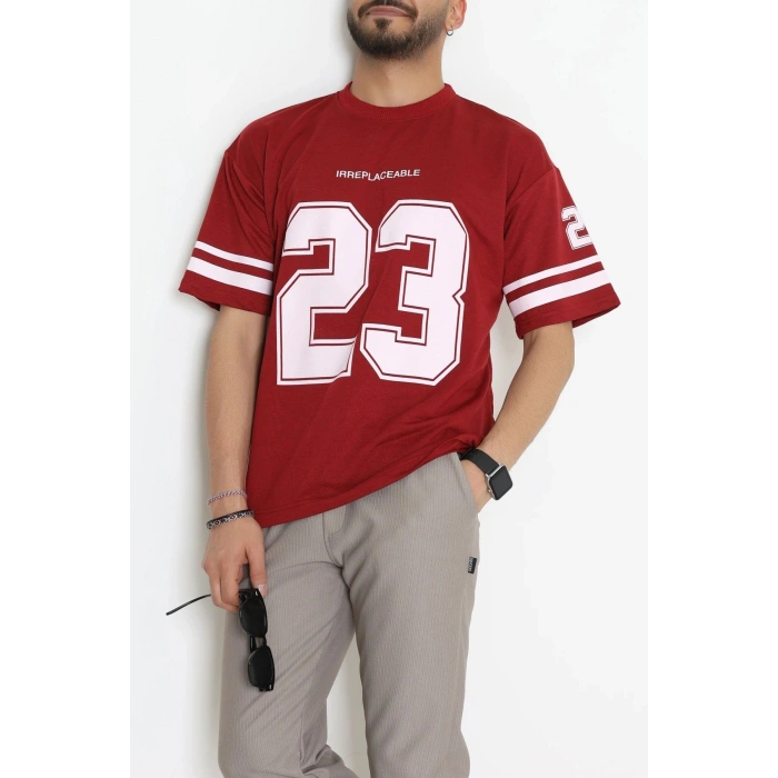 Bisiklet Yaka Oversize 2 İplik Forma Tişört Bordo - 88100.1878.