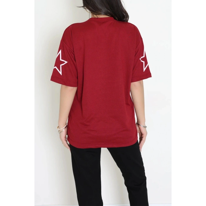 Bisiklet Yaka Oversize 2 İplik Forma Tişört Bordo - 88104.1878.