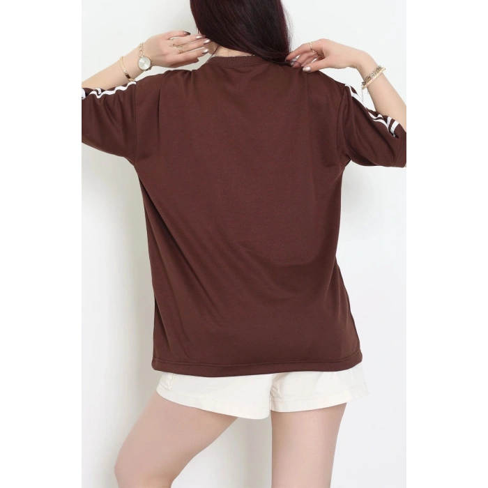 Bisiklet Yaka Oversize 2 İplik Forma Tişört Kahve - 88102.1878.