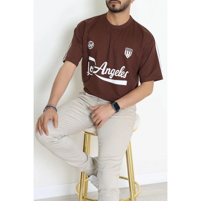 Bisiklet Yaka Oversize 2 İplik Forma Tişört Kahve - 88102.1878.
