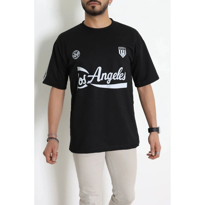 Bisiklet Yaka Oversize 2 İplik Forma Tişört Siyah - 88102.1878.