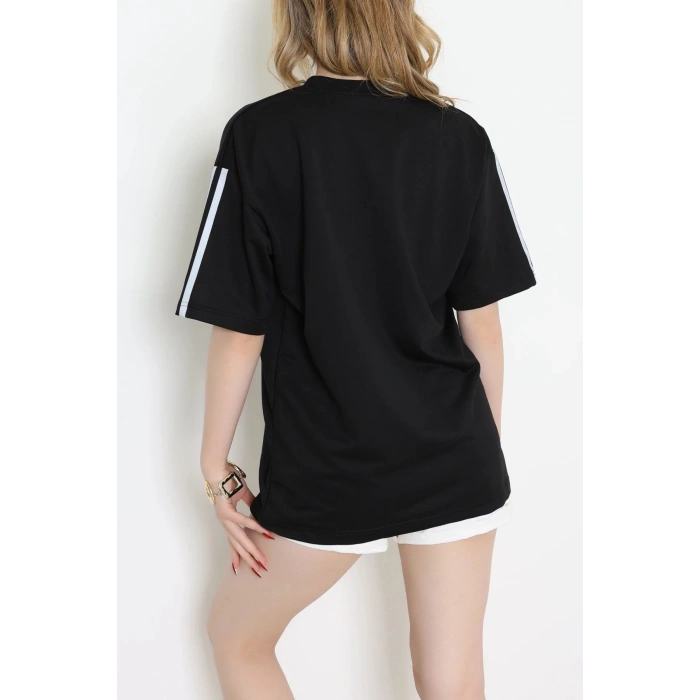 Bisiklet Yaka Oversize 2 İplik Forma Tişört Siyah - 88102.1878.