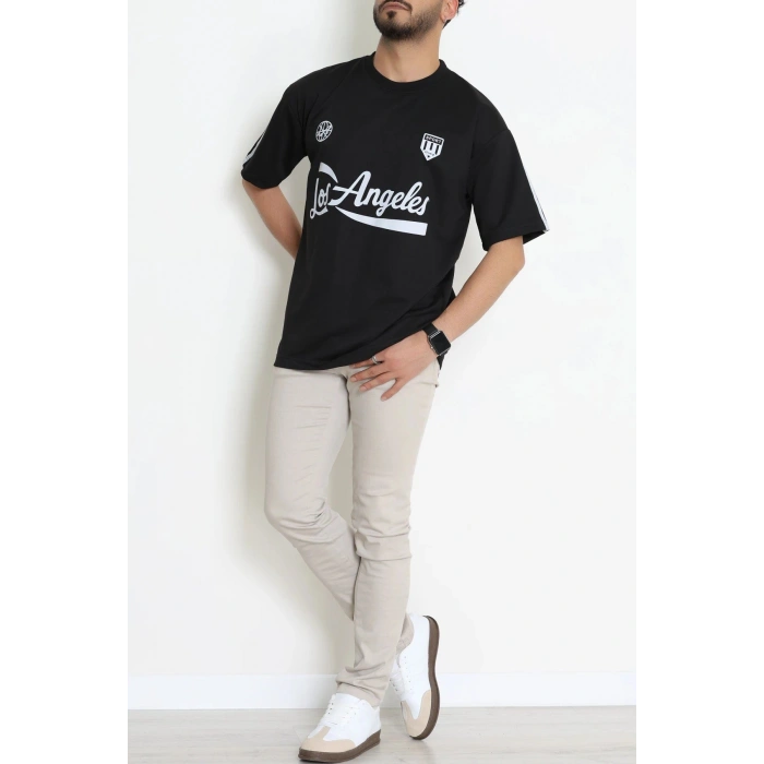 Bisiklet Yaka Oversize 2 İplik Forma Tişört Siyah - 88102.1878.