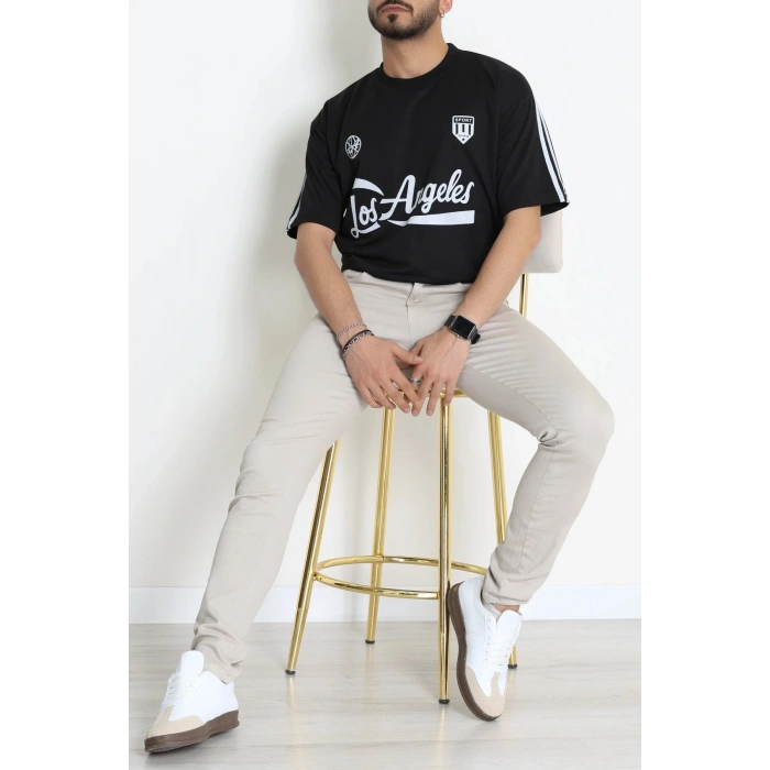 Bisiklet Yaka Oversize 2 İplik Forma Tişört Siyah - 88102.1878.