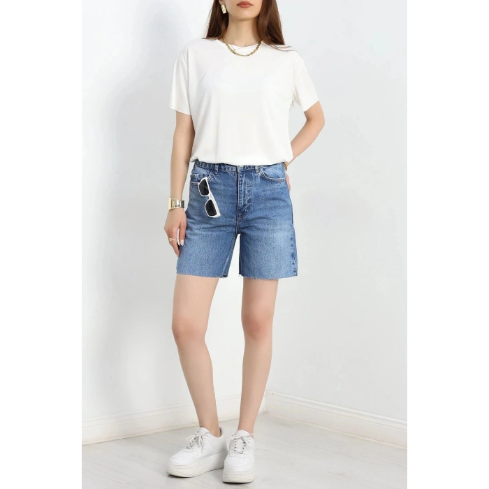 Bisiklet Yaka Oversize Tişört Ekru - 41808.1019.
