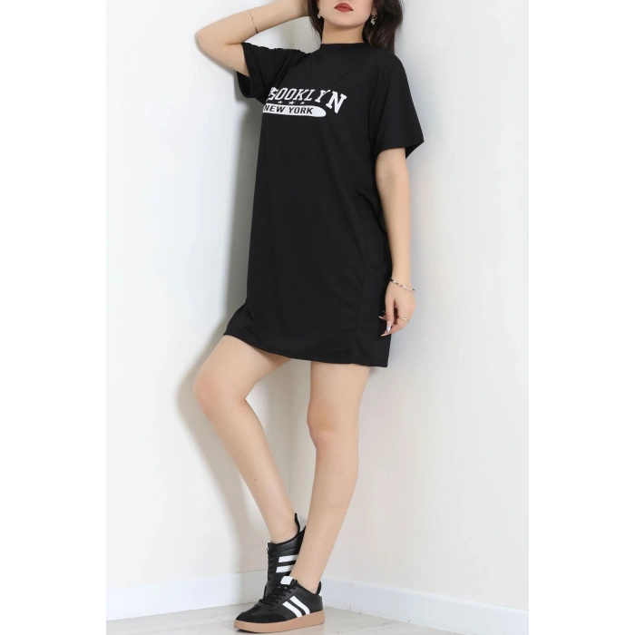 Bisiklet Yaka Penye Tişört Elbise Siyah - 71440.1567.