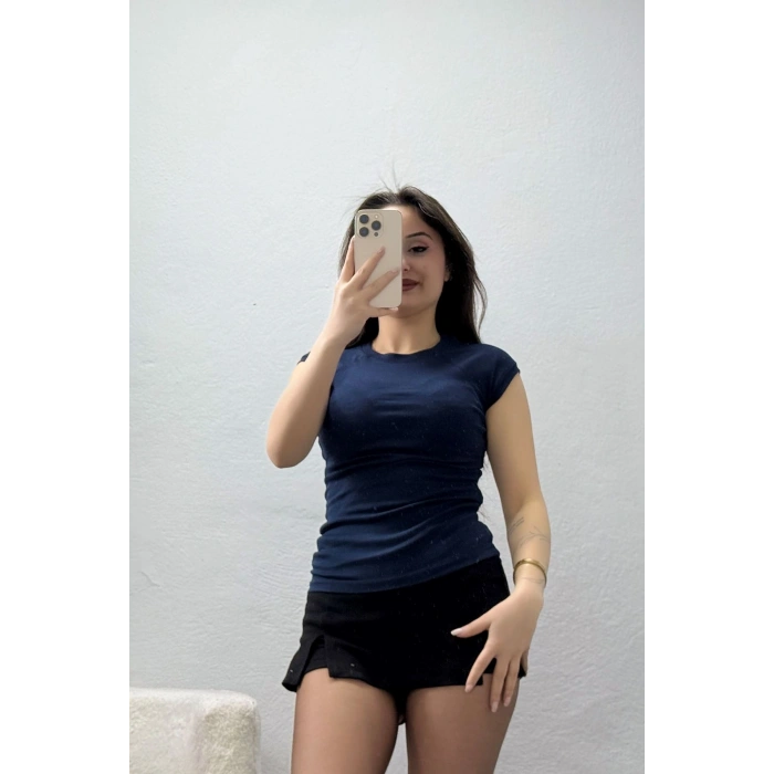 Bisiklet Yaka Penye Tişört Lacivert - 21890.200.