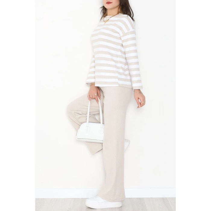 Bisiklet Yaka Raporlu İnterlok Takım Bejbeyaz - 42740.1567.