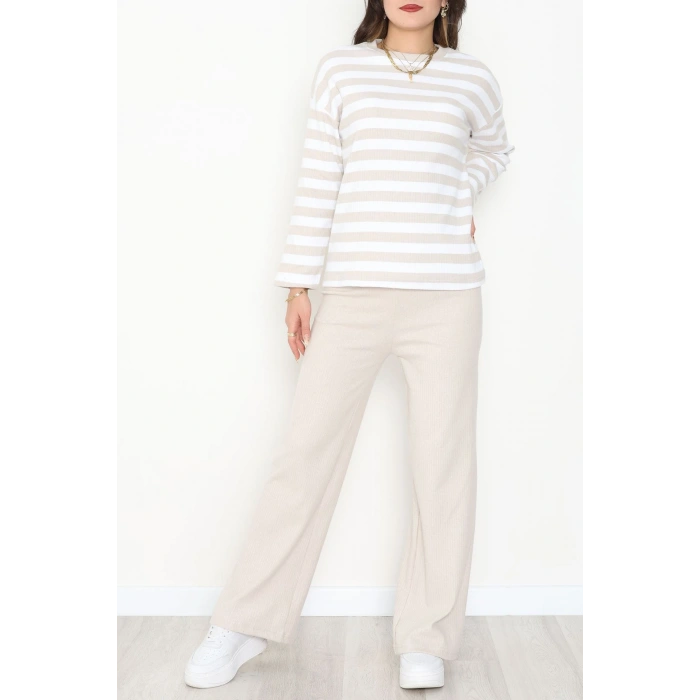 Bisiklet Yaka Raporlu İnterlok Takım Bejbeyaz - 42740.1567.