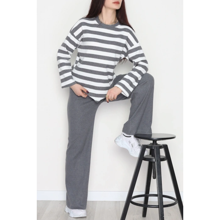 Bisiklet Yaka Raporlu İnterlok Takım Fümebeyaz - 42740.1567.