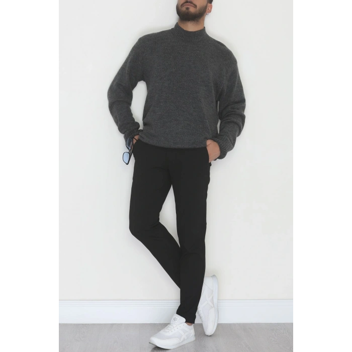 Bisiklet Yaka Şardon İplik Erkek Triko Antrasit - 42549.1766.