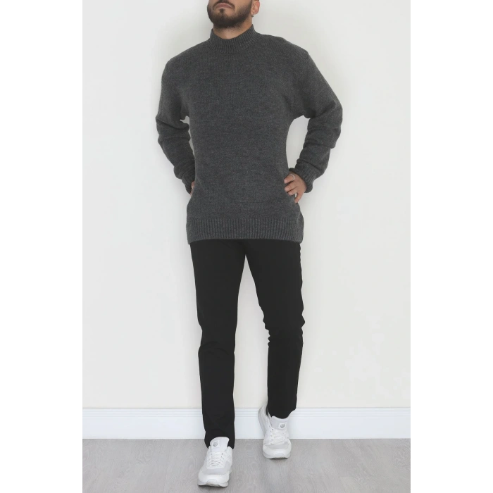 Bisiklet Yaka Şardon İplik Erkek Triko Antrasit - 42549.1766.