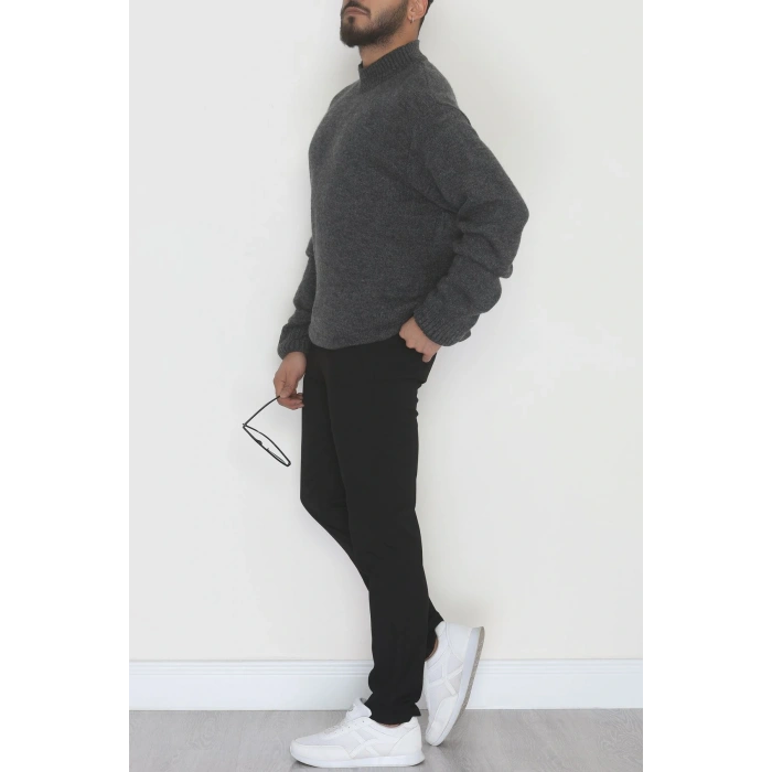 Bisiklet Yaka Şardon İplik Erkek Triko Antrasit - 42549.1766.