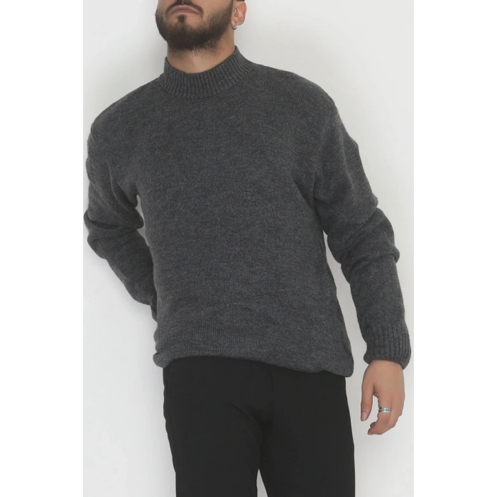 Bisiklet Yaka Şardon İplik Erkek Triko Antrasit - 42549.1766.