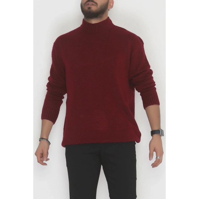 Bisiklet Yaka Şardon İplik Erkek Triko Bordo - 42549.1766.