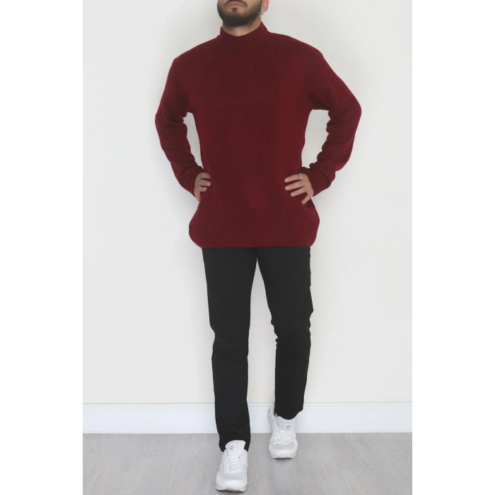 Bisiklet Yaka Şardon İplik Erkek Triko Bordo - 42549.1766.