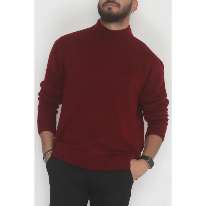 Bisiklet Yaka Şardon İplik Erkek Triko Bordo - 42549.1766.