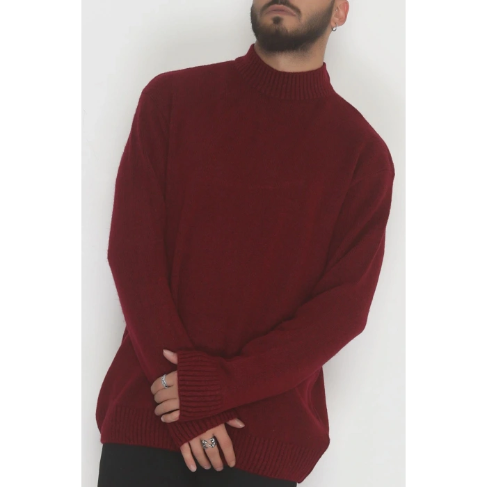 Bisiklet Yaka Şardon İplik Erkek Triko Bordo - 42549.1766.